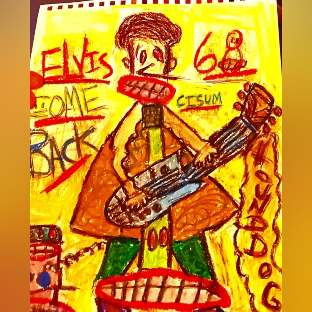 Vibrant Abstract Music Art Print 14x11 Original Sketch ELVIS 1968